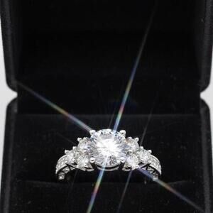 2Ct CZ Filigree Engagement Ring 18K White Gold Plated Silver Size 8 NWT